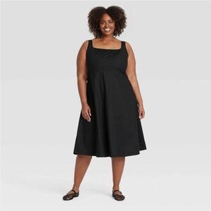Ava & Viv | Black Cotton A-Line Fit & Flare Midi Dress - 2X / 20